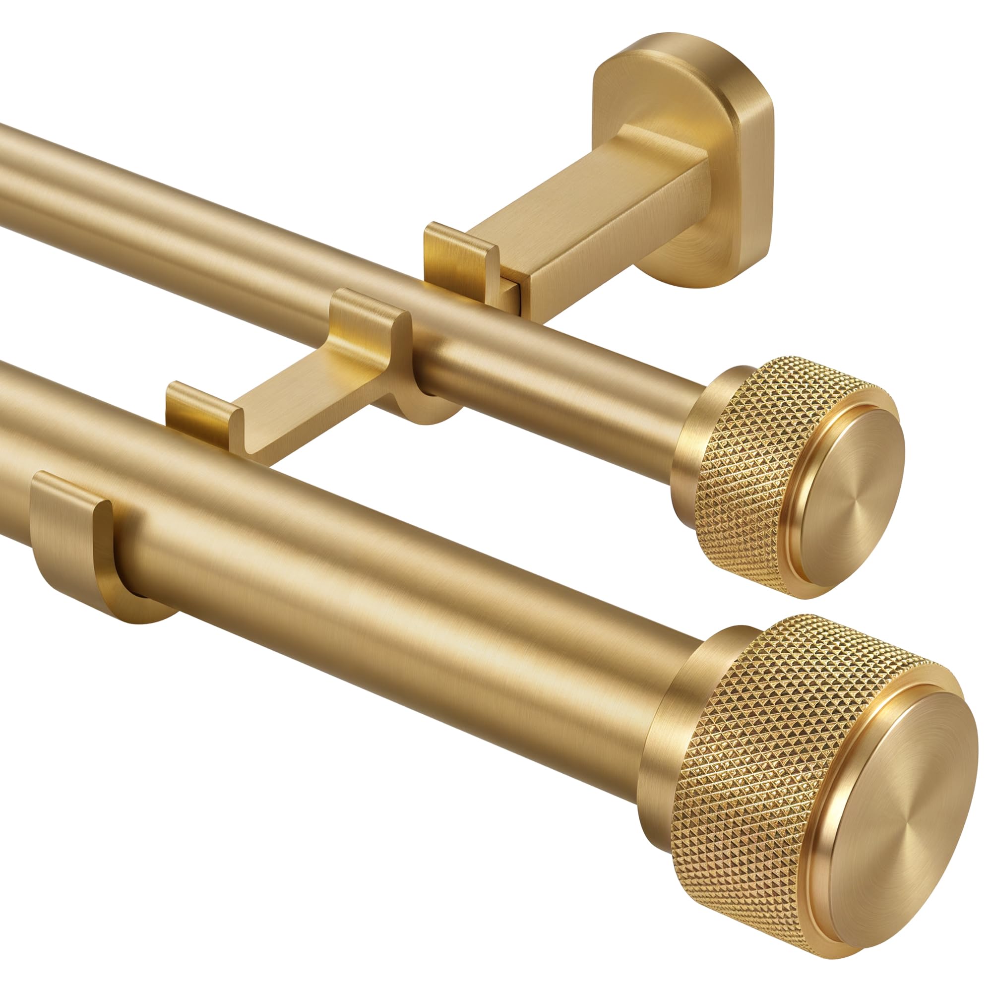 Photo 1 of 1-1/8 inch Double Curtain Rod - Premium Nonadjustable 120in/10ft Drapery Rods - Heavy Duty Dual Curtain Rods for Windows - Aluminum Finials & Adjustable Concealed Mounting Bracket - Brushed Gold