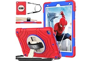 BMOUO iPad 9th/8th/7th Generation Case - iPad 10.2 Case 2021/2020/2019 with Screen Protector, 360 Rotating Stand Hand & Shoulder Strap Shockproof Kids Case for iPad 10.2 inch 9/8/7 Generation, Red