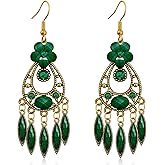 JIMARIN Handmade Bohemian Dainty Acrylic Crystal Chandelier Flower Dangle Drop Earrings Lightweight Aesthetic Floral Leaf Alloy Hook Earrings for Women