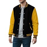 WINJEET Fashion Varsity Jacket Men Casual Fleece Baseball Letterman Jackets | Ribbed Collar Cuff And Hem, Snap Button Closure, Polyester Lining, Slit Pockets, Bomber Style