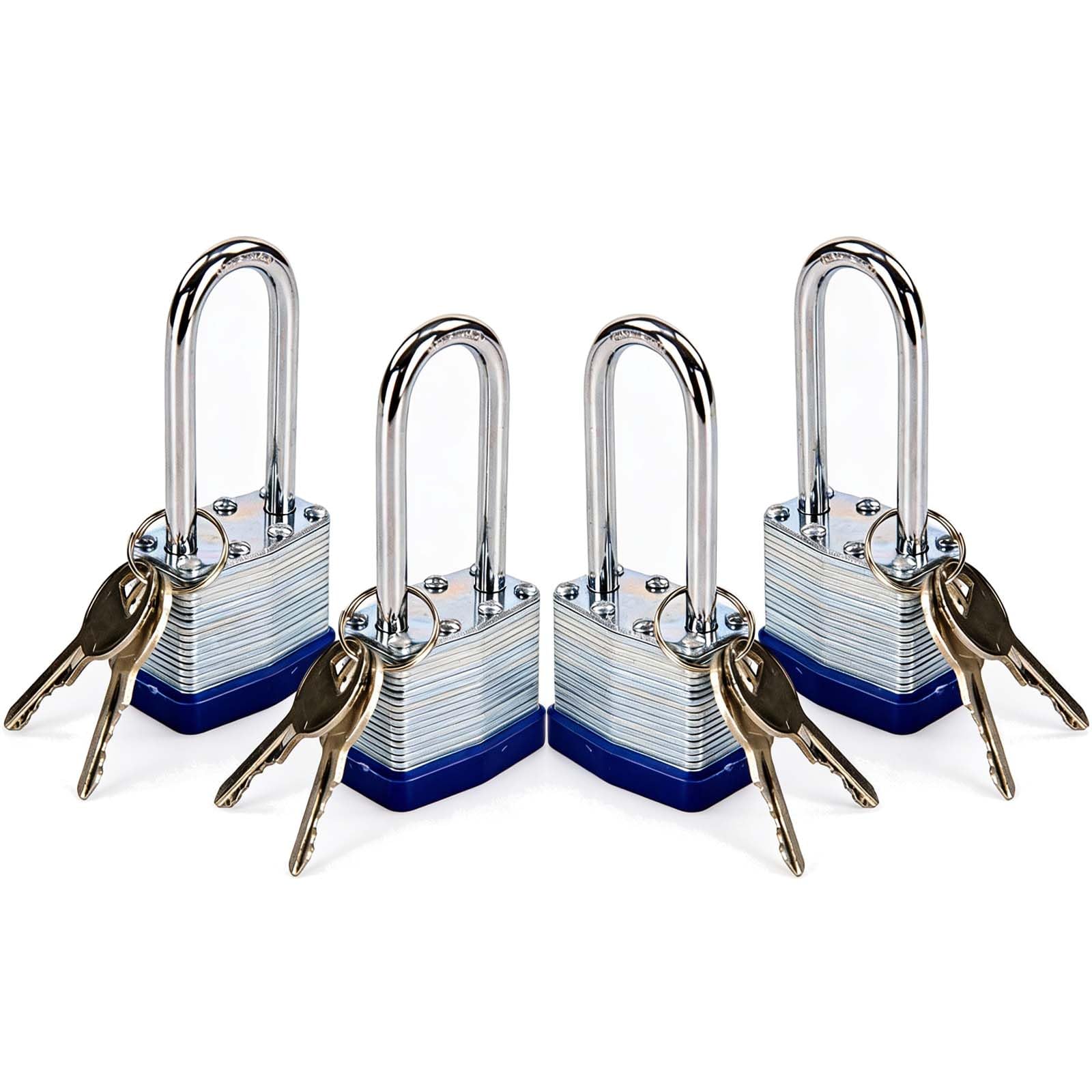 SEPOX® 4Pack Heavy Duty Padlock Keyed Different, 40MM Laminated Steel Lock Body, 60MM Extra Long Shackle, Ideal for Gym Locker, Sheds, Gate, Warehouse, Hasp (4 Locks with Different Keys)