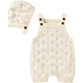 LAWKUL Baby Knit Romper Sleeveless 100% Cotton Jumpsuit with Hat Newborn Outfits Overall Bodysuit One Piece 2pcs