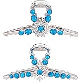 Turquoise Blue Stone Hair Clips, Large Metal Retro Sun Flower Style Claw Clip for Women Strong Hold Big Non-Slip Hair Catch Barrette Jaw Clamp for Long Thick Hair, Fashion Styling Accessories (2 Pack)