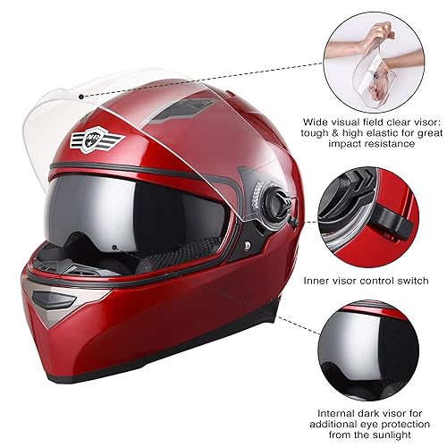 AHR Motorcycle Full Face Helmet Dual Visor Street Bike Lightweight