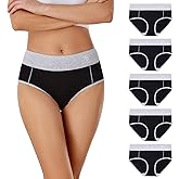 BibiMeow Women's Underwear High Waisted Cotton Briefs Stretch Panties Soft Full Coverage Underpants 5 Pack
