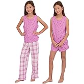 US Angels Girls Pajamas Set - 3-Piece PJs Set, Tee, Pants & Shorts, Soft Girls’ Sleepwear, Teen Kids Pajamas, Sizes 5-16