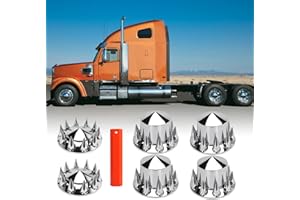 SHUNMO Front and Rear Axle Wheel Cover Hub Cap 33mm Spike Screw-on Lug Nut Covers for Freightliner Kenworth Peterbilt for Semi Truck with Spiked Hub Caps Kit