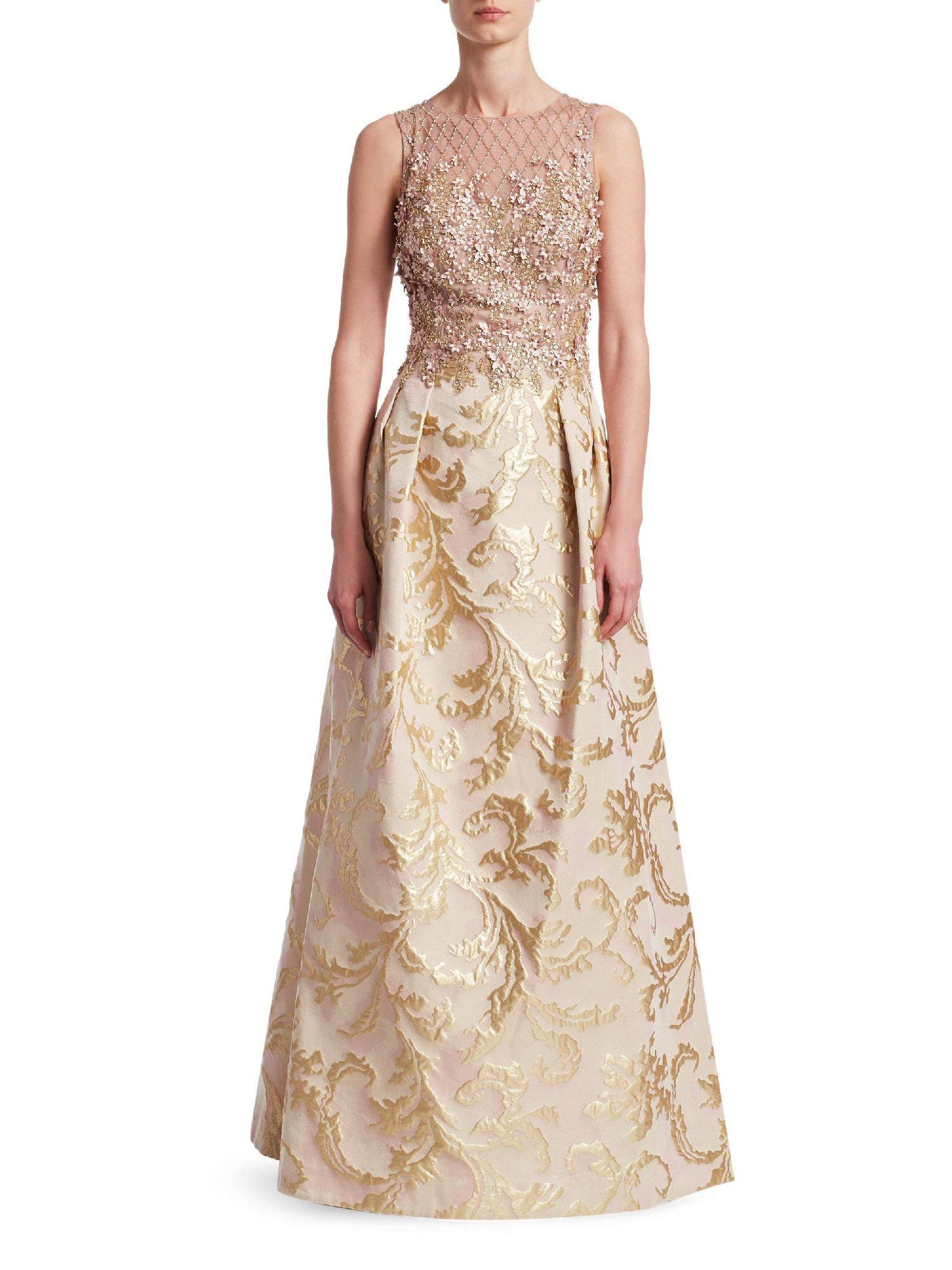 Teri Jon Floral Bead Embellished Sleeveless Evening Gown Dress