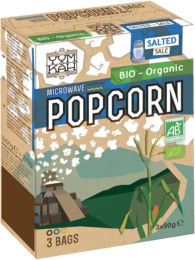 Yum KAH Microwave Popcorn Salty, Gluten Free, 4 Pack (4 x 270 g)