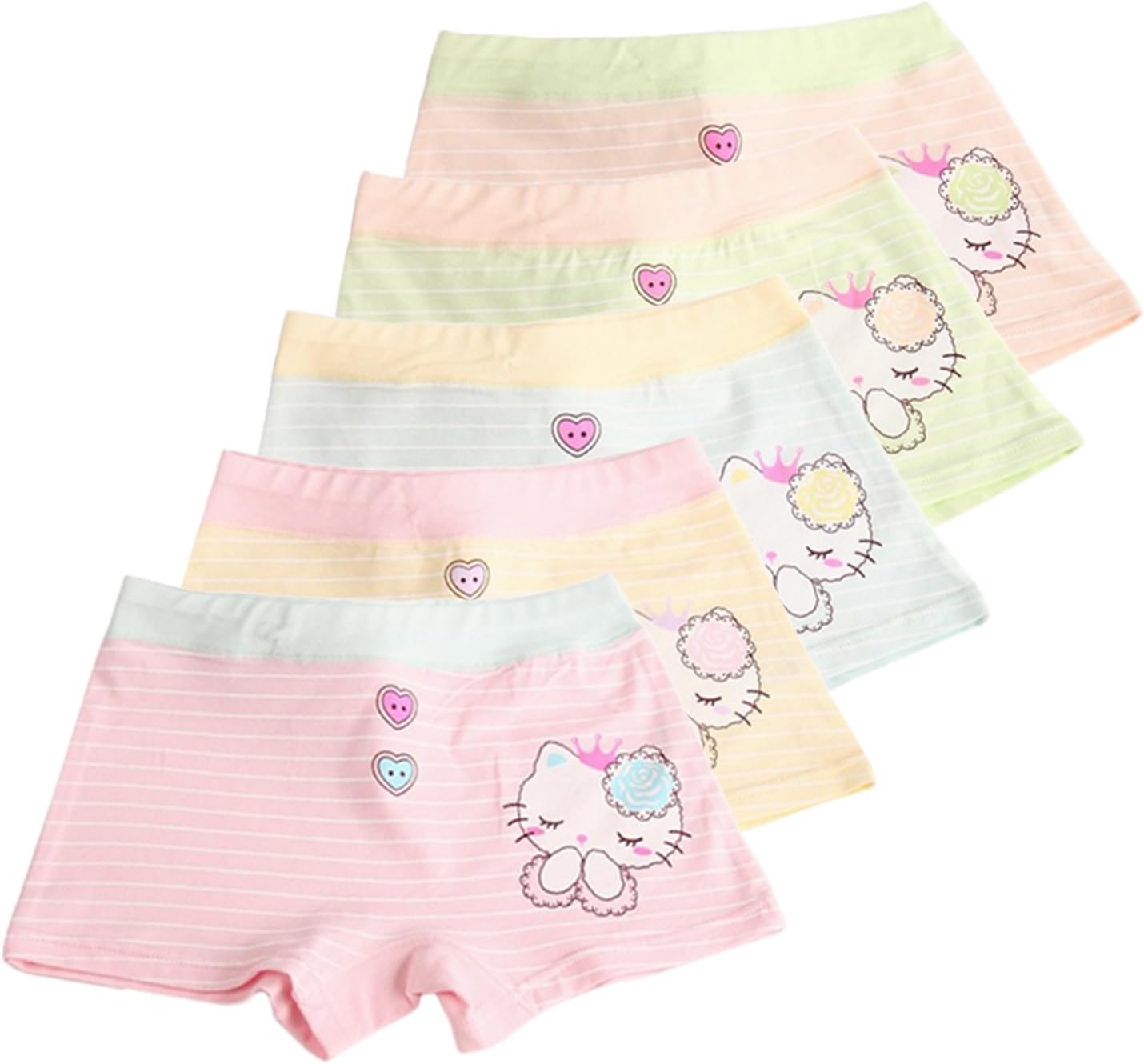 XPX Garment 5 Pack Random Stripe Lovely Cat Little Girls Boyshorts Knicker Baby Girl Cotton Boxer Briefs Hipster Underwear 4-12 Years