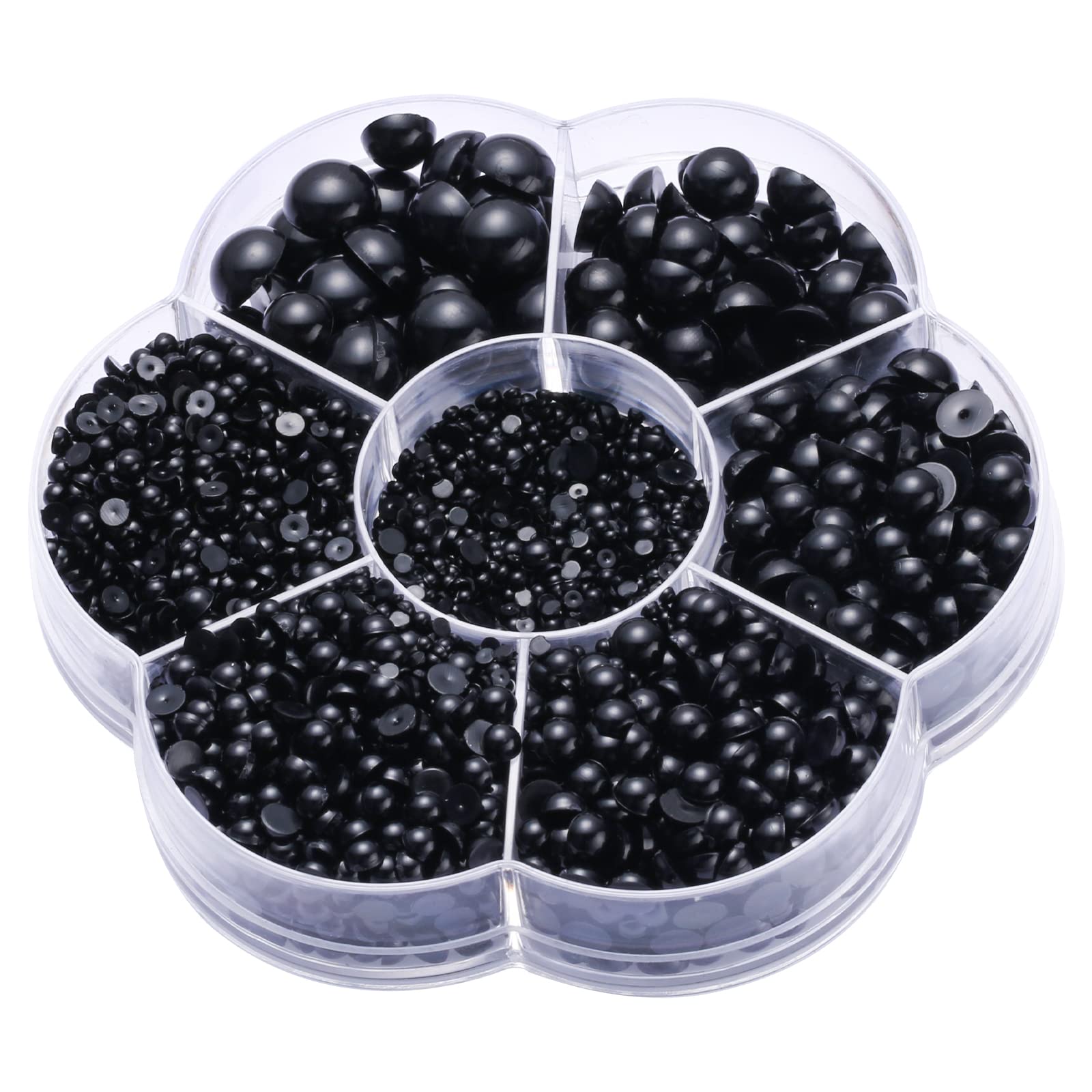 SAVITA 5600Pcs 2/3/4/5/6/8/10mm Half Round Pearls Beads, Flatback Pearl Beads Luster Loose Cabochon Pearls for DIY Crafts Necklaces Bracelets Jewelry Decorations Wedding Dress Nail Art (Black)