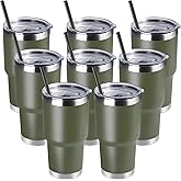 DOMICARE 30oz Tumbler Bulk with Lid and Straw, Double Wall Travel Coffee Mug, Insulated Vacuum Stainless Steel Tumblers, Powder Coated Tumbler Cup (Army Green, 8)