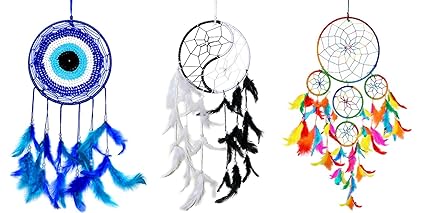 Reiki Crystal Products Dream Catcher Wall Hanging for Positive Energy and Protections (Multicolour, Pack of Combo 3 Pieces)