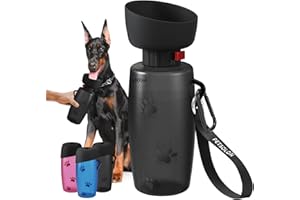 PETSOLON Dog Water Bottle with Bowl, 28 oz Portable Dog Water Dispenser, Pet Water Bottle for Small & Medium Dog, Travel Dog Water Bowl, Flippable Cup, Food Grade Material, Leak Proof, Black