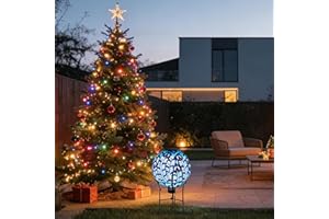 VOREEN Solar Gazing Ball, 10" Mosaic Glass Gazing Globe with Solar Light, Handmade Outdoor Patio Lawn Garden Decor Sphere, Peacock Feather Design, Blue