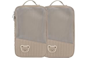 MOMIGO Baby Diaper Bag Organizer Pouches - 2 Pack Waterproof Pod Hanging Diaper Bag Cute Rabbit Bear Mesh Bag Reusable, Washable or Baby Cloth Diapers (Brown)