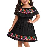 YZXDORWJ Mexican Dress for Girls Embroidered Cinco de Mayo Dress Kids Fiesta Floral Vestidos Girl's Traditional Dress