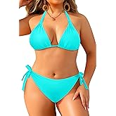 Women Plus Size Bikini Set - Two Piece Triangle Swimsuits Halter String Bathing Suit 2025 Tie Swimwear