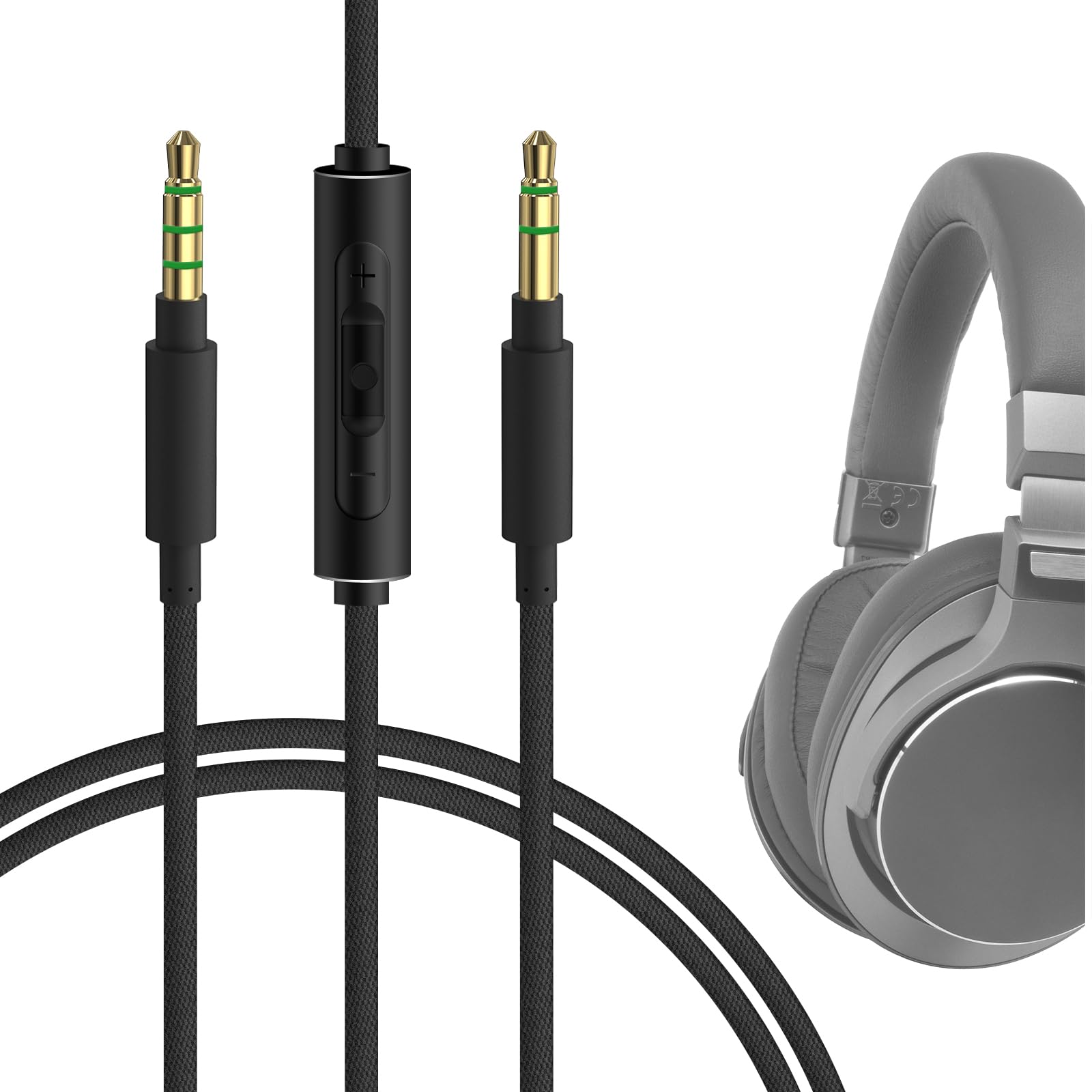 GEEKRIA Audio Cable with Mic Compatible with ATH ATH-M50xBT2 ATH-M20xBT Headphones, 3.5mm Braided Nylon Replacement Stereo Cord with Inline Microphone (4 ft/1.2 m)