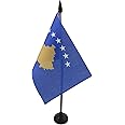 Kosovo Table Flag 4'' x 6'' - Kosovar Desk Flag 15 x 10 cm - Black plastic stick and base - AZ FLAG