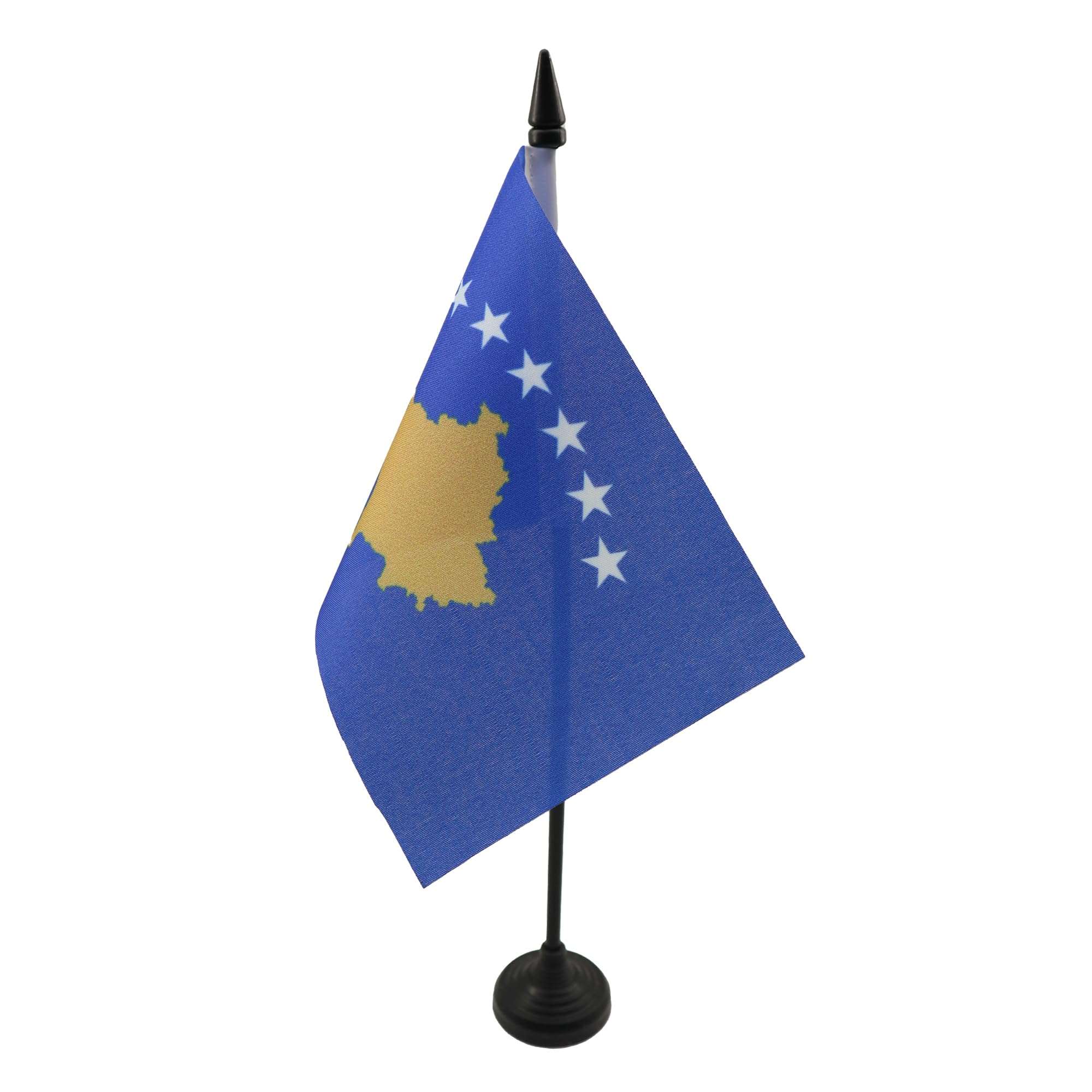 AZ FLAG - Kosovo Table Flag 4'' x 6'' - Kosovar Office Mini Banner 100% Polyester 15 x 10 cm - Mini Desk Flag with 10'' Pole and Black Plastic Base