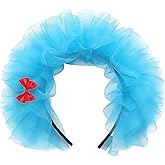 Dnicukii Blue Fluffy Tulle Headband Blue Mesh Bow Headband for Halloween, Book-Themed Events,Cosplay, Dress-Up Parties, School Festivals Party
