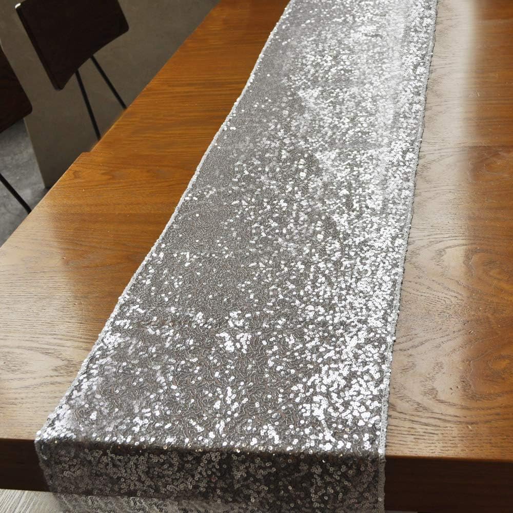 BLUETOP Sequin Table Runners Wedding 12 x 72 Inch Sparkling Silver Runners Shiny Glitter Party Runners for Reception Prom Banquet Birthday Ceremony Kitchen Home Christmas Decorations