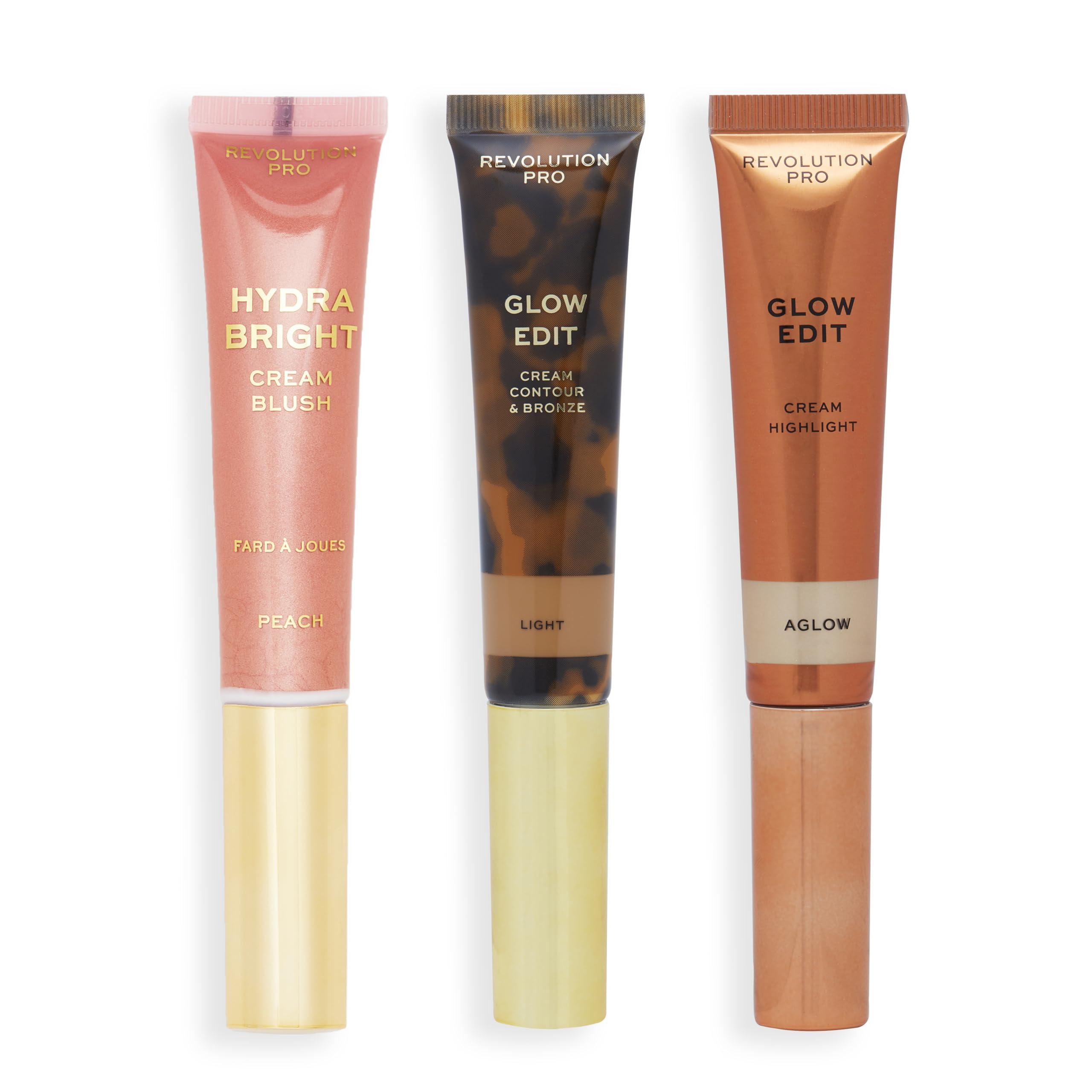 Revolution Pro Cream Face Wand Trio, Cream Contour, Blush & Highlighter Makeup Set, Vegan & Cruelty-Free, Light, 1x12ml, 2x15ml
