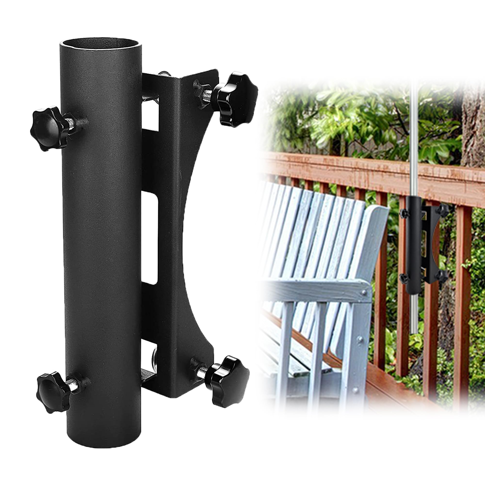 VANROUG Heavy Duty Balcony Umbrella Holder Clamp Garden Fence Parasol Decking Holding Bracket Stand,Clamping range(0.8"-2.4"),Umbrella Diameter(1.1"-1.9")