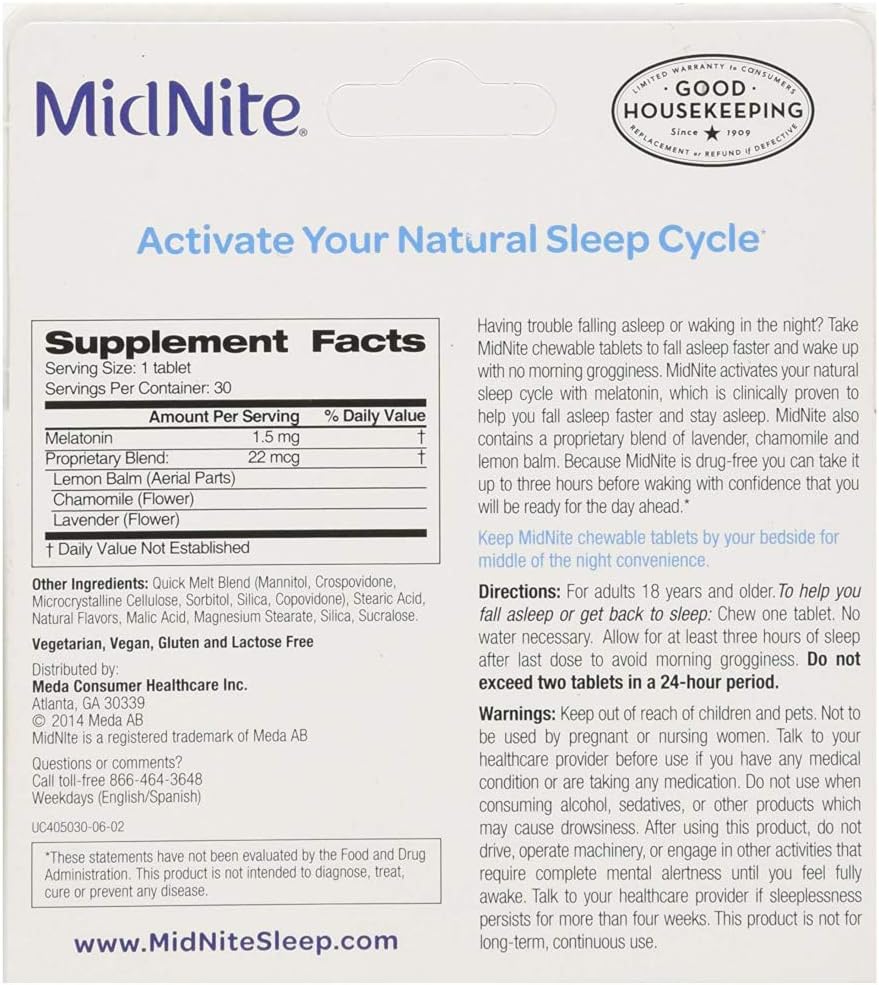 MidNite Sleep Aid For Occasional Sleeplessness, 30 Chewable Cherry Tablets Each (Value Pack of 4): Health & Personal Care