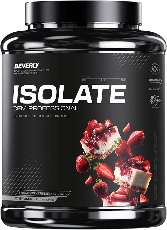 Beverly ISOLATE CFM – Proteína Aislada de Suero Premium (Whey Isolate) | 30 g Proteína | Baja en Lactosa y Sin Azúcares Añadidos | 58 Servicios | Desarrollo Muscular (2 Kg, Strawberry Cheesecake)