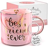 BFF Friend Gifts for Women - Pink Ceramic Marble Coffee Mug Cup 11.5oz w/ Keychain - BFF Friend Ever - Funny Friendship Gifts for Women - Novelty Present - Holiday Gifts for BFF, Besties, Sister, Her