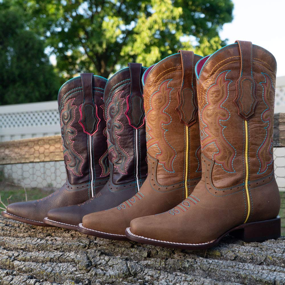 Soto Boots Women's Ana Square Toe Cowgirl Boots - Genuine Leather, Embroidered, 11.5" Shaft (M9002)
