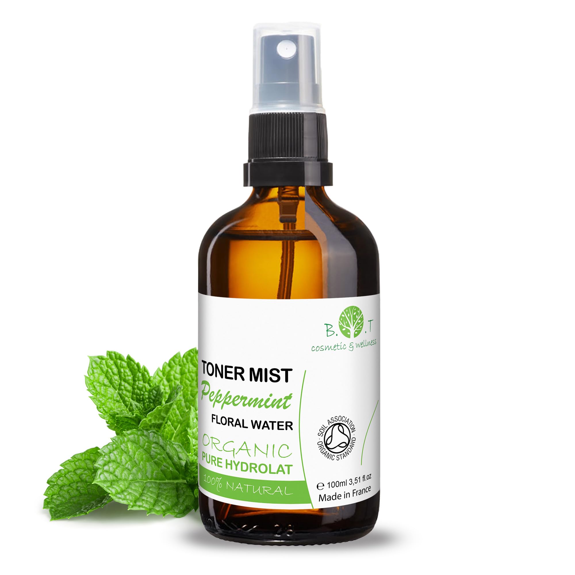 B.O.T Cosmetic & Wellness - Organic Peppermint Hydrolat | 100% Natural Skin Hydrosol | Antibacterial & Soothing | for Greasy/Combination Skin | DIY, 100 ml Pack of 1