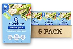GERBER Oatmeal, Broccoli, Spinach, Apple & Banana Baby Cereal, 8+ Months, Real Fruits & Veggies, Source of B Vitamins & Iron,