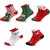 SPTRAMLE Christmas Socks Kids, 5 Pairs Toddler Girls Boys Crew Socks for 1-12 Years, Kids Children Xmas Holiday Sock