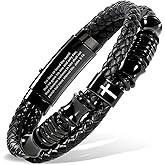 Enjoy Risingsun Adjustable Cross Bracelet For Men, Black Leather Braided Jewelry, Mens Christian Gifts, Faith Inspirational Wristband Gifts For Men Dad,Friends,Brother,Sons