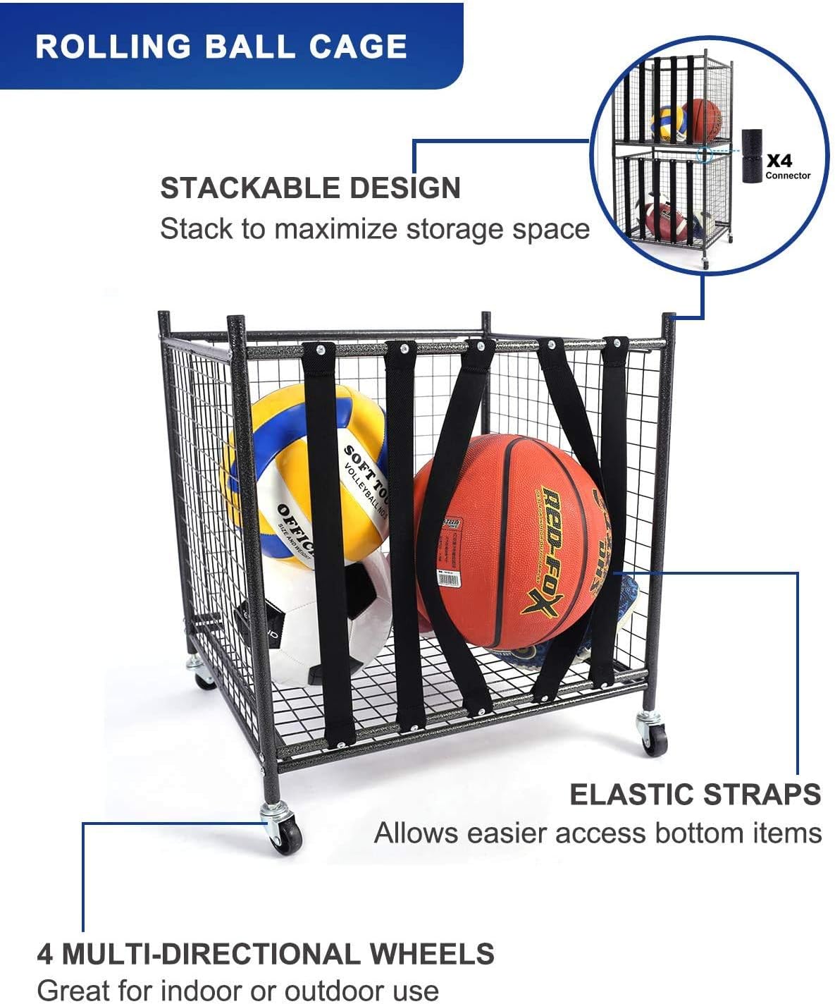 Mythinglogic Sports Equipment Garage Organizer, Rolling Ball Garage Storage, Sports Gear Storage for Kids, Adjustable Rob Sports Storage, Sports Organization with Hooks,Ball Equipment Racks: Sports & Outdoors