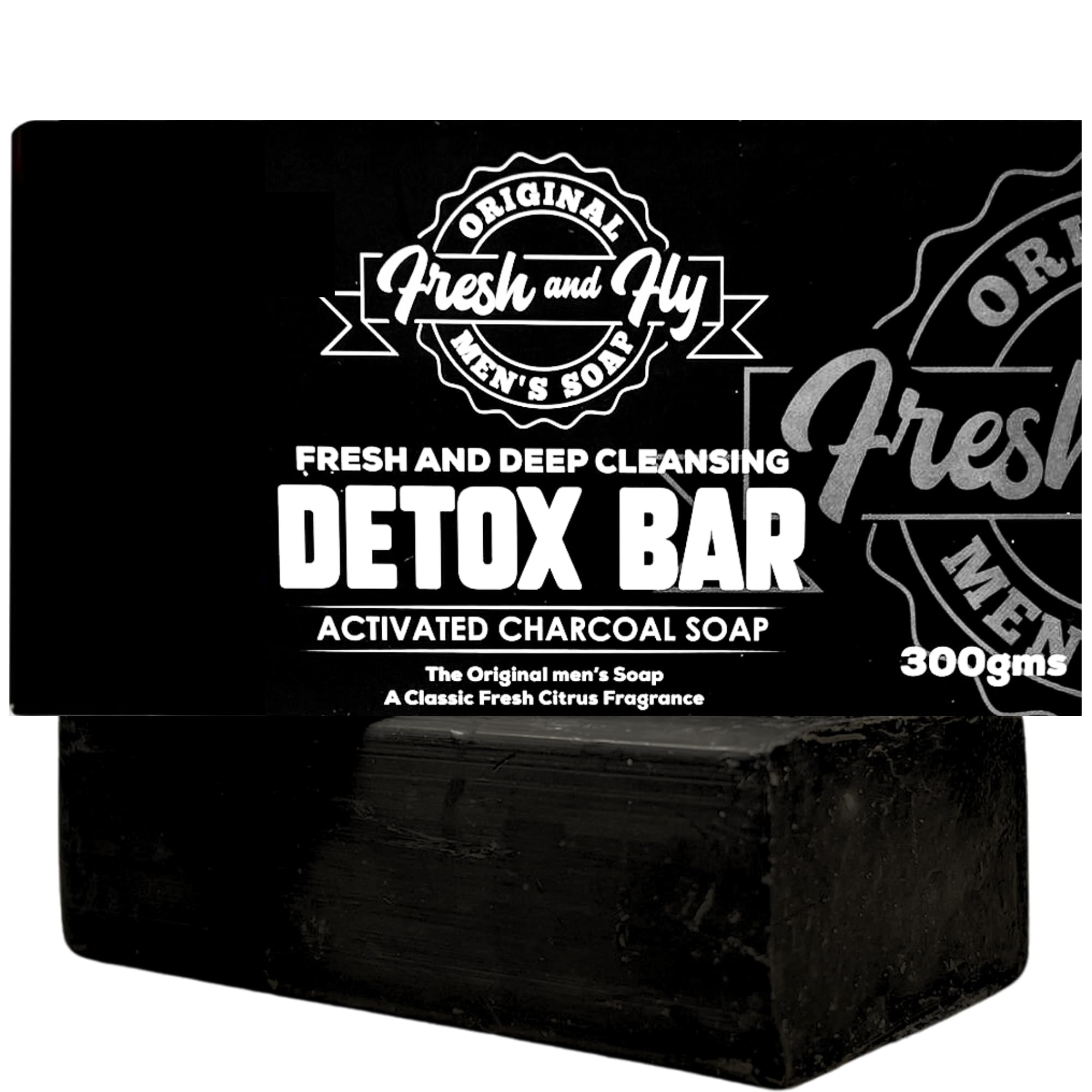 Fresh and Fly Men's Activated Charcoal Soap Bar for Face, Body 300g | 4X Bigger 4X Longer | Handmade & Natural Antibacterial Soap Bar | Organic, Moisturizing and Cleansing Formula