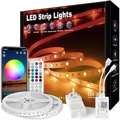 Beaeet LED Strip Light 30m, RGB Music Sync Colour Changing LED Lights for Bedroom, Upgrade Smart Ambient Lights with Bluetooth App & Remote Control, Flexible Design for Gaming, Ceiling, Decoration