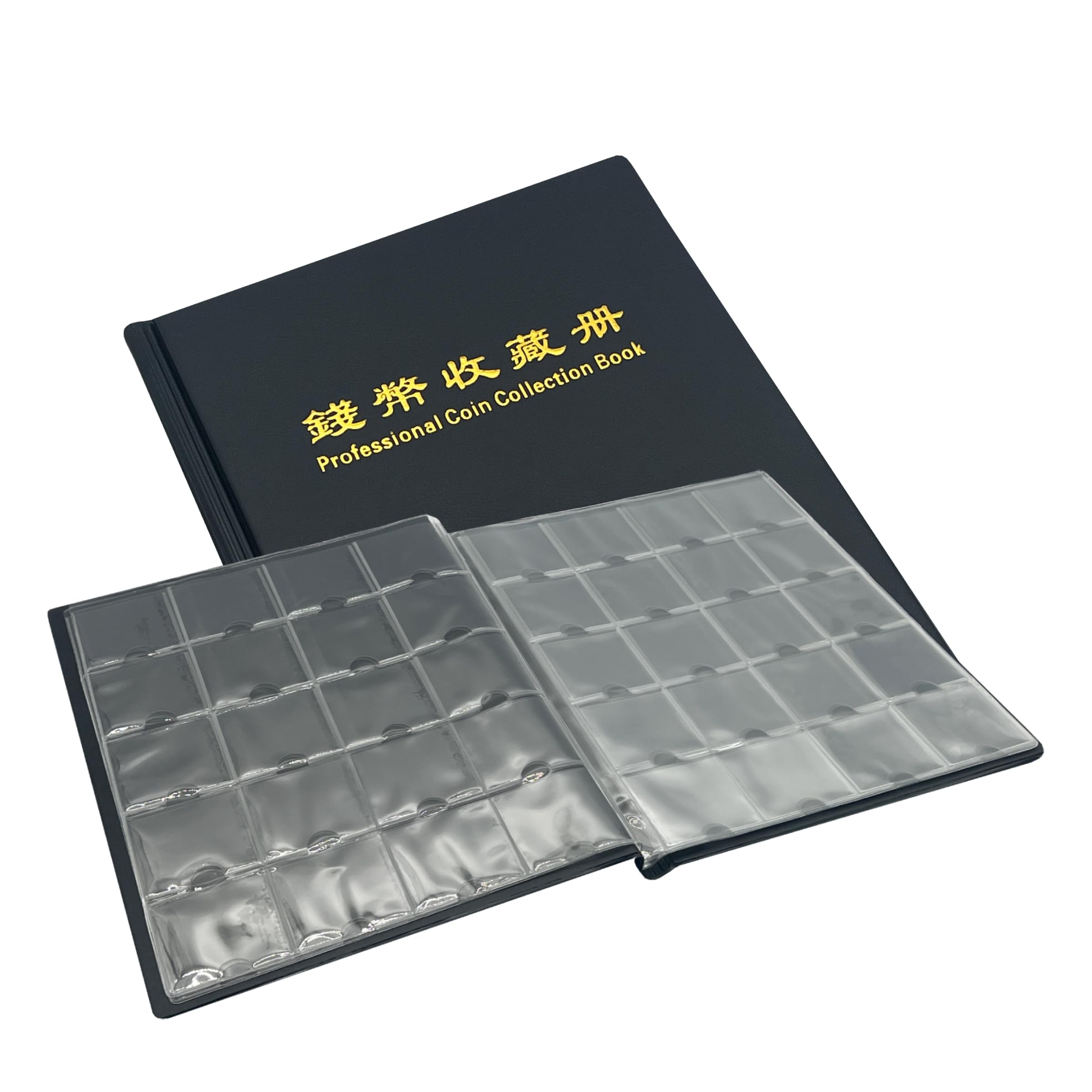 PCCB MINGT 200 Slots Pockets Multi-Colour Options Professional Coin Collection Album for Cardboard Coin Flip Holders (Black)