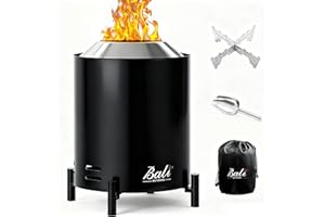 BALI OUTDOORS 6.5 inch Tabletop Fire Pit Round, Stainless Steel Table Top Firepit Small, Outdoor Smokeless Firepit Portable, Black