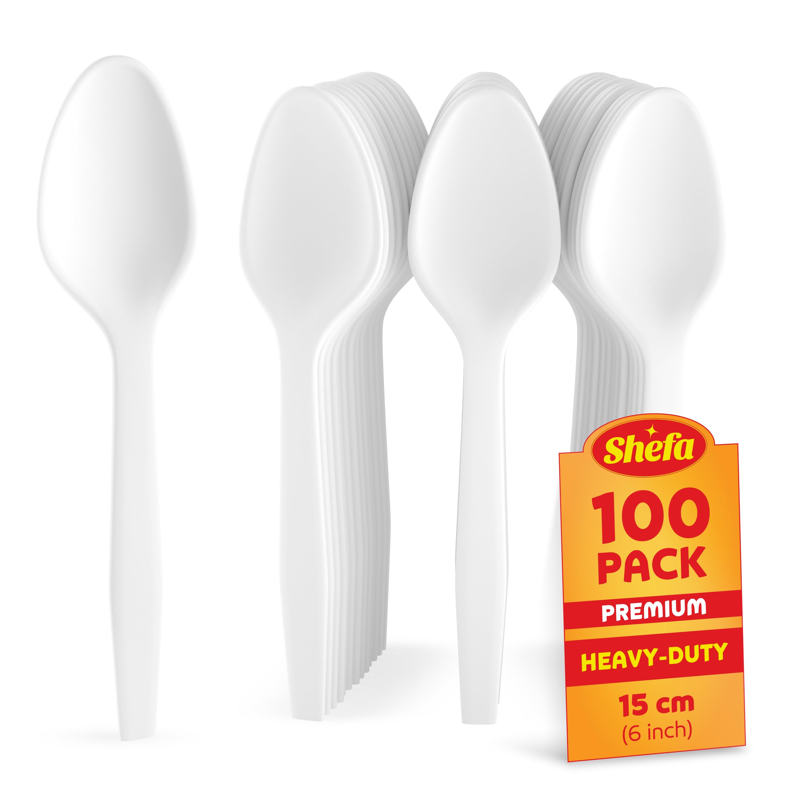 Shefa 100 Premium Spoons, Heavy Duty Spoons, Microwave-Safe Tablespoon, 6" Long for Birthday, Parties, Camping