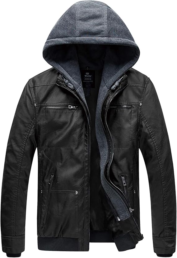 Wantdo Men's Leather Jacket with Removable Hood Amazon.ca Clothing