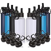 Volhoply 32 oz Insulated Water Bottles Bulk 8 Pack with Straw Lid & Spout Lid,Stainless Steel Sports Water Bottle,Double Wall Vacuum Cups,Leakproof Wide Mouth Metal Flask for Hiking,Camping(Mix,8)