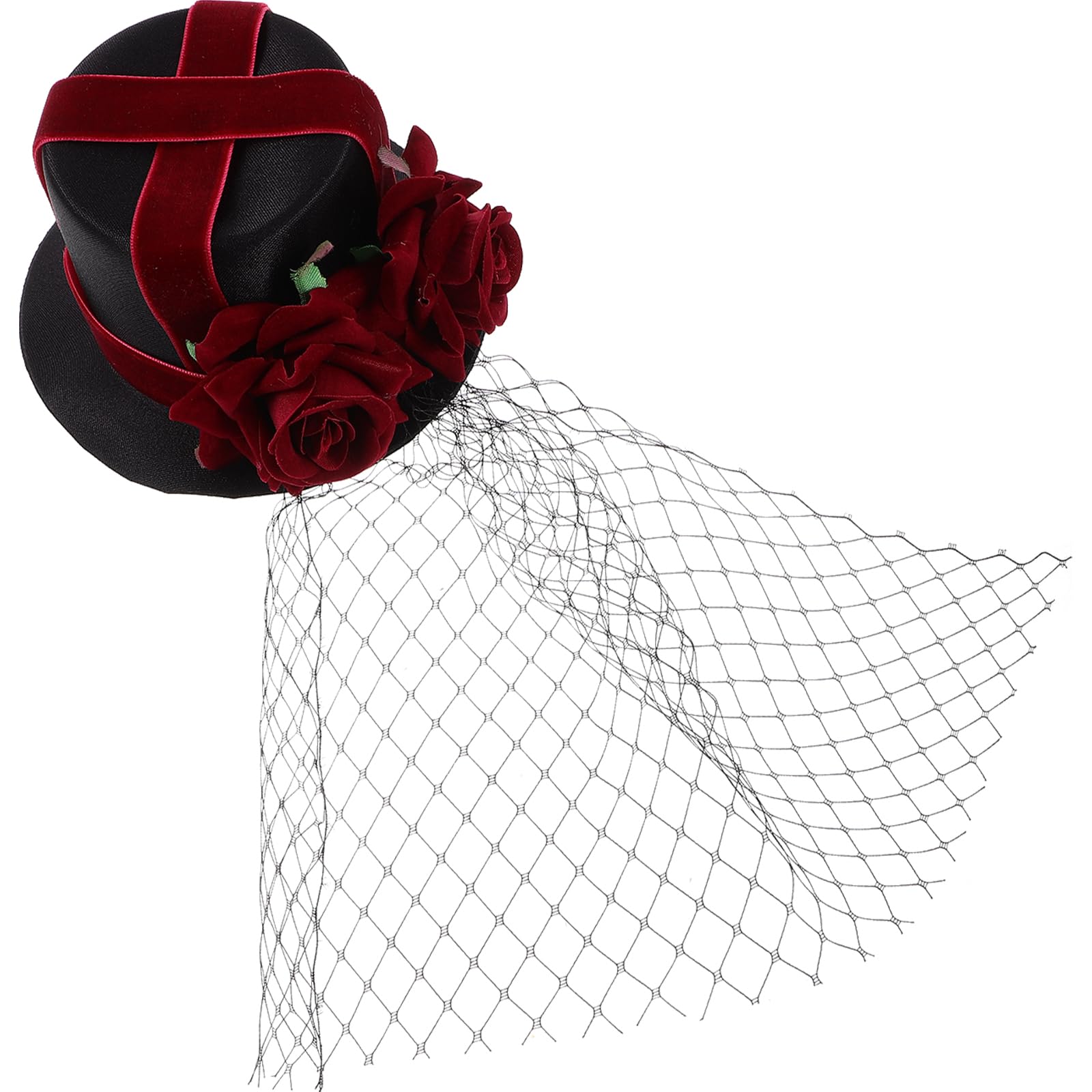 minkissy Steampunk Small Top Hat Small Rose Mesh Decor Halloween Hat Fascinator Wedding Party Tea Hats for Women Girls Mini Top Hats Halloween Party