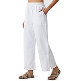 Libin Women Linen Pants Wide Leg Side Slit Ankle Pants High Waist Drawstring Casual Palazzo Loose Beach Pant Cropped Trousers