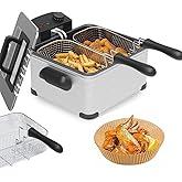 1700W 5 Liters/20 Cups Electric Deep Fryer with 3 Frying Basket, Adjustable Temperature, View Window, Stainless Steel, 100Pcs
