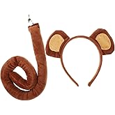 Amosfun Monkey Ear Headband and Tail Set Monkey Cosplay Costume Outfits Accessory Animal Party Supplies Headband Size 7.9 x 6.7 Inch