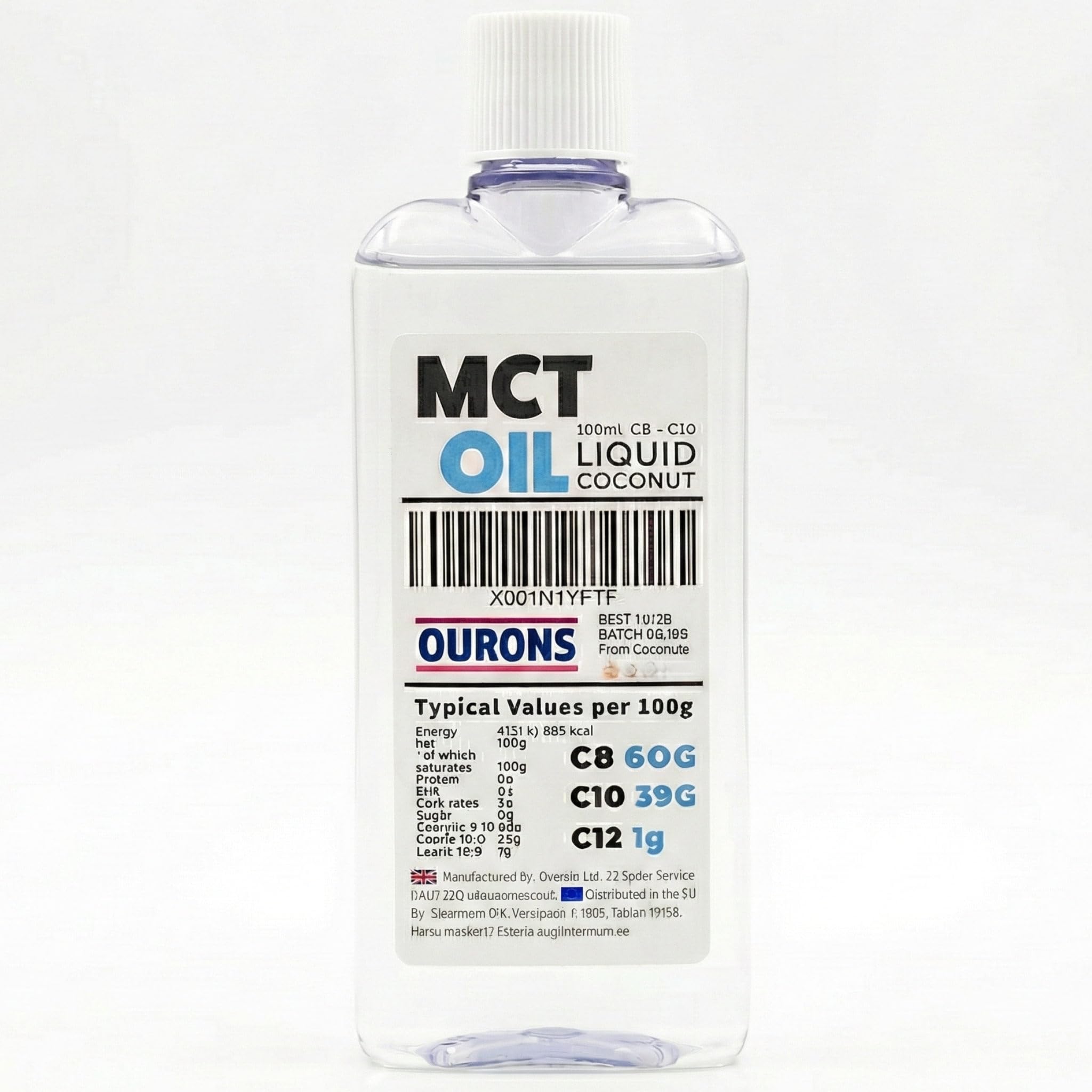 Premium MCT Oil C8-C10: 100ml Pure Fractionated Coconut Oil for Keto Energy & Wellness Boost